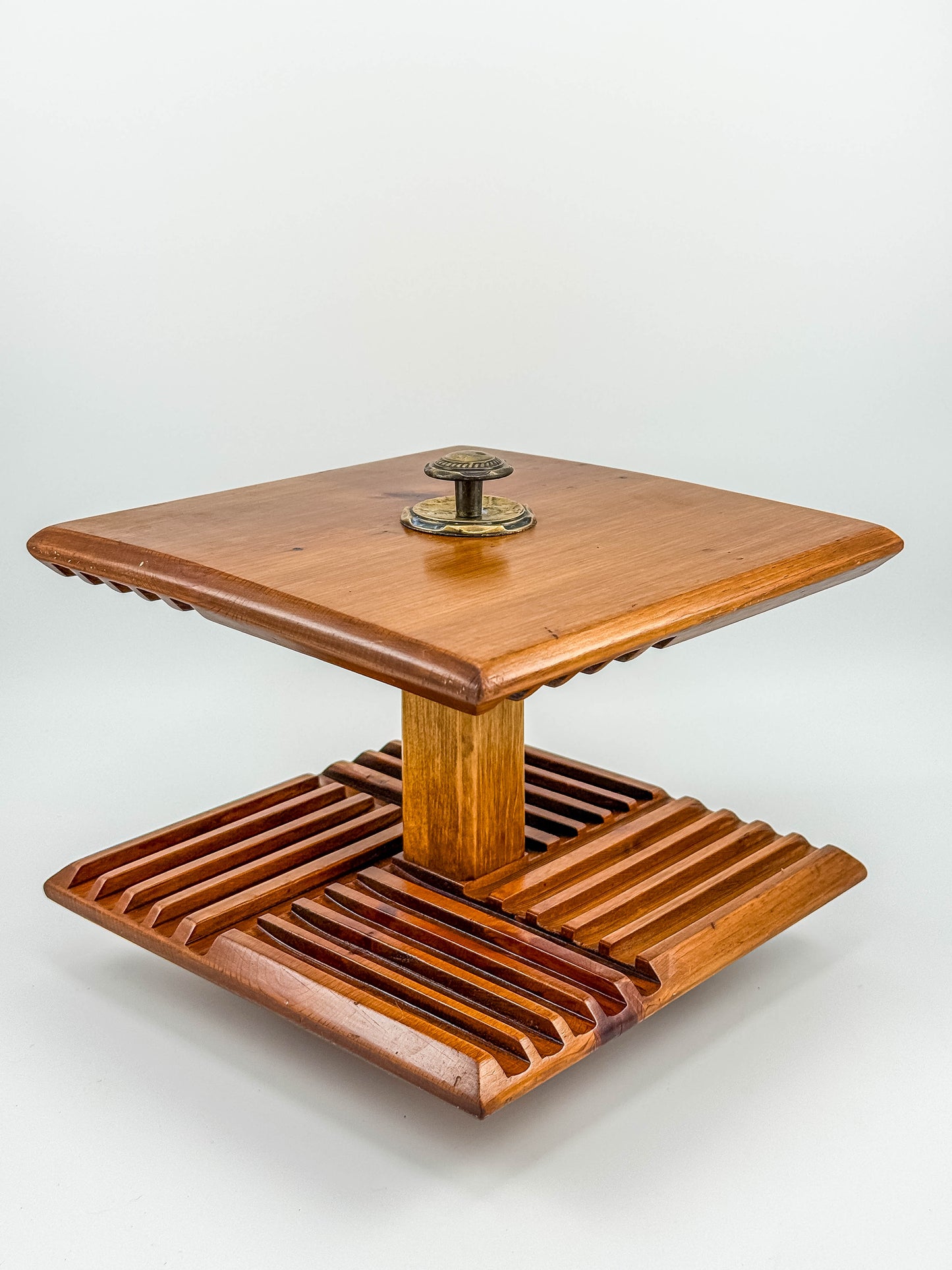 Vintage Mid-Century Modern Rotating Wood CD Holder – Carousel Storage Stand