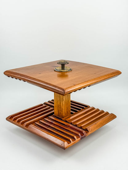 Vintage Mid-Century Modern Rotating Wood CD Holder – Carousel Storage Stand
