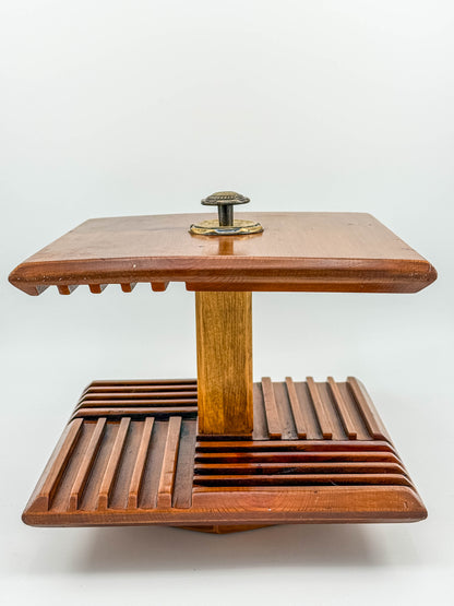Vintage Mid-Century Modern Rotating Wood CD Holder – Carousel Storage Stand