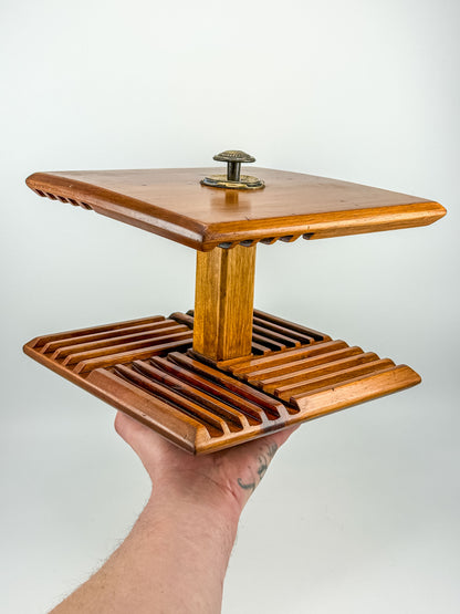 Vintage Mid-Century Modern Rotating Wood CD Holder – Carousel Storage Stand