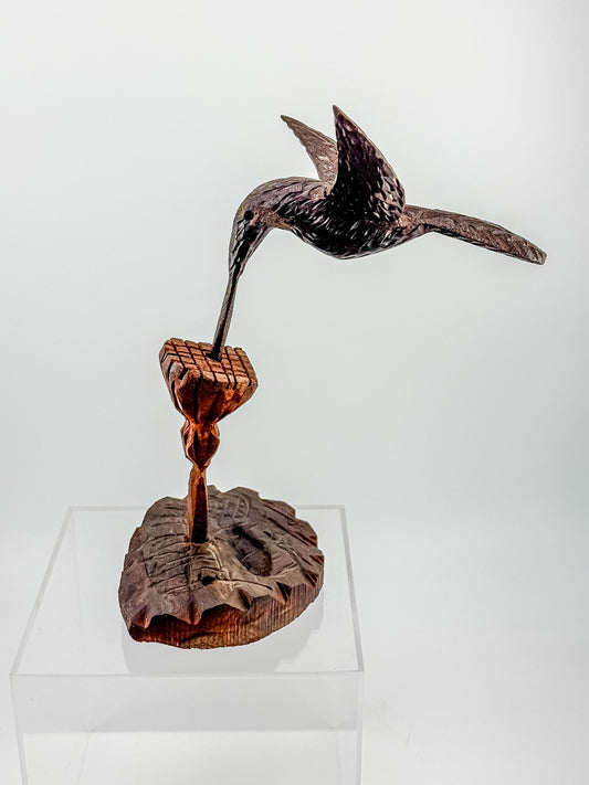 Hand-Carved Wood Hummingbird Sculpture – Folk Art Bird Figurine