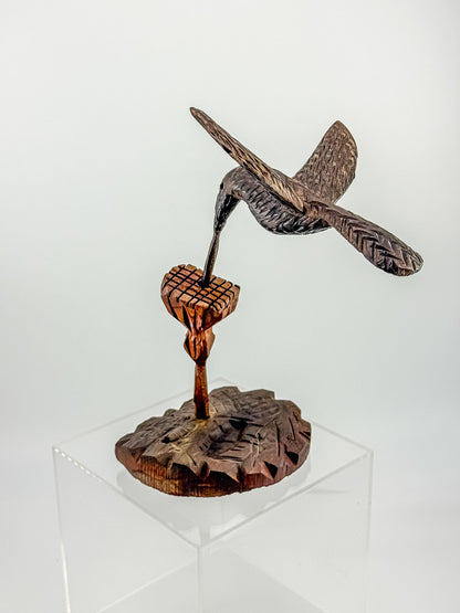 Hand-Carved Wood Hummingbird Sculpture – Folk Art Bird Figurine
