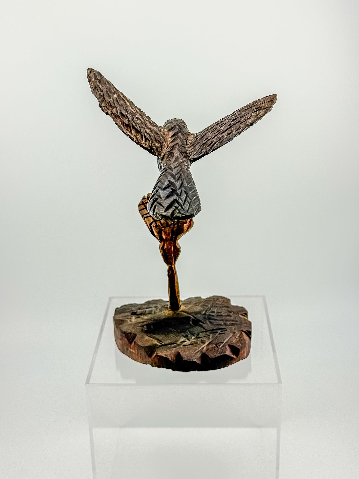 Hand-Carved Wood Hummingbird Sculpture – Folk Art Bird Figurine
