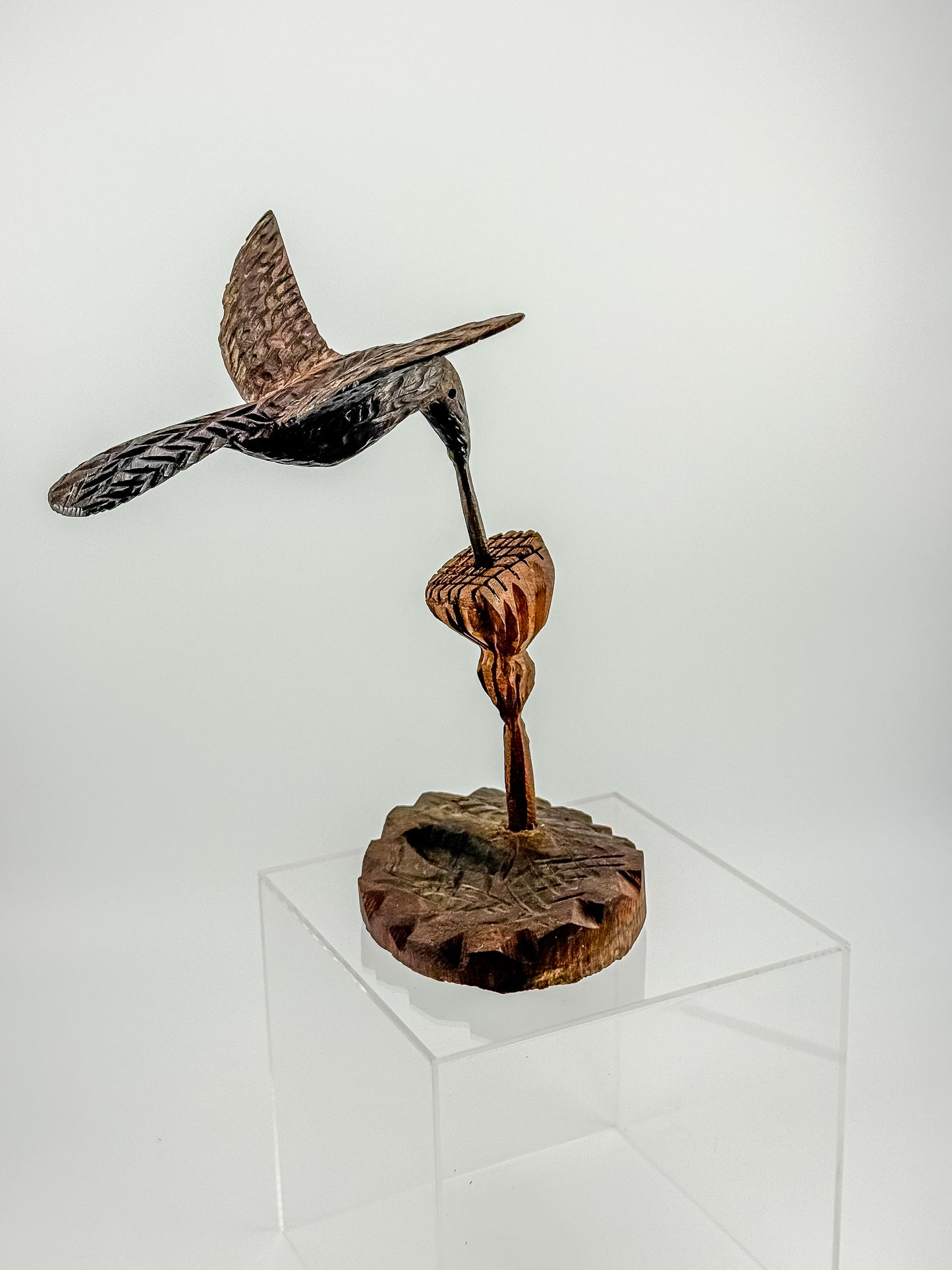 Hand-Carved Wood Hummingbird Sculpture – Folk Art Bird Figurine