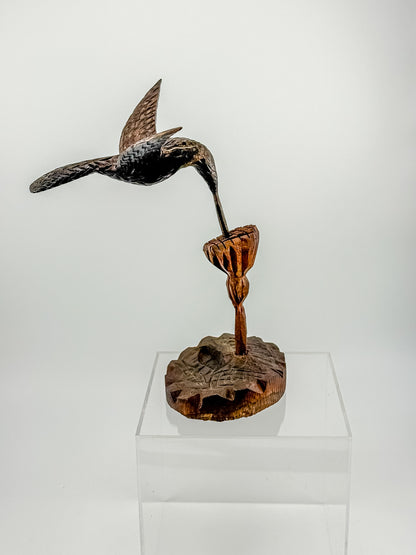 Hand-Carved Wood Hummingbird Sculpture – Folk Art Bird Figurine