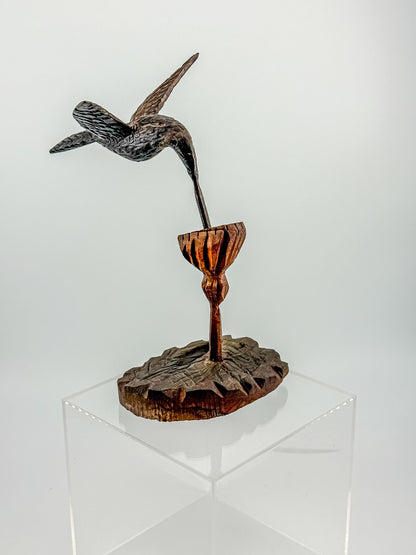 Hand-Carved Wood Hummingbird Sculpture – Folk Art Bird Figurine
