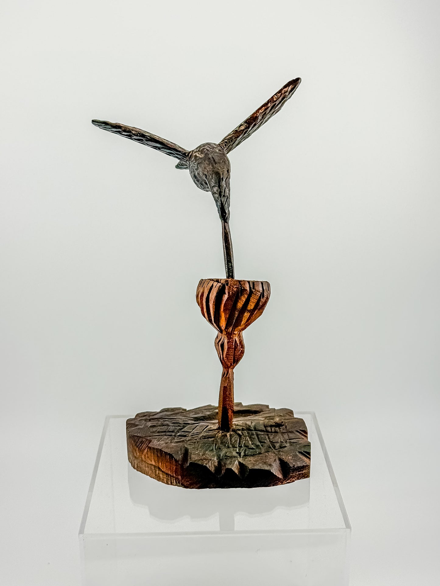 Hand-Carved Wood Hummingbird Sculpture – Folk Art Bird Figurine