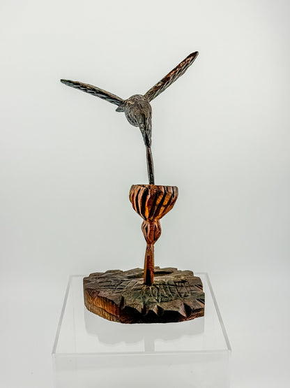Hand-Carved Wood Hummingbird Sculpture – Folk Art Bird Figurine