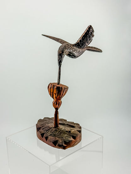Hand-Carved Wood Hummingbird Sculpture – Folk Art Bird Figurine