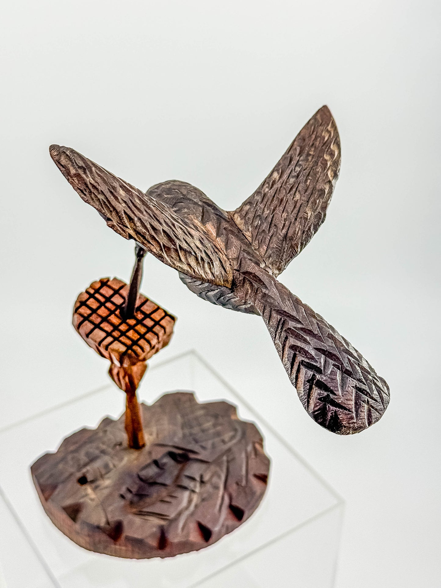 Hand-Carved Wood Hummingbird Sculpture – Folk Art Bird Figurine