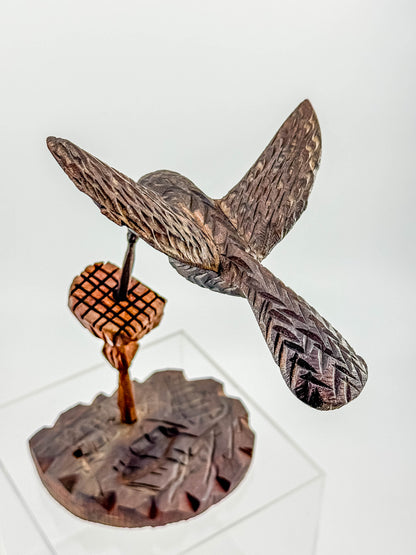 Hand-Carved Wood Hummingbird Sculpture – Folk Art Bird Figurine