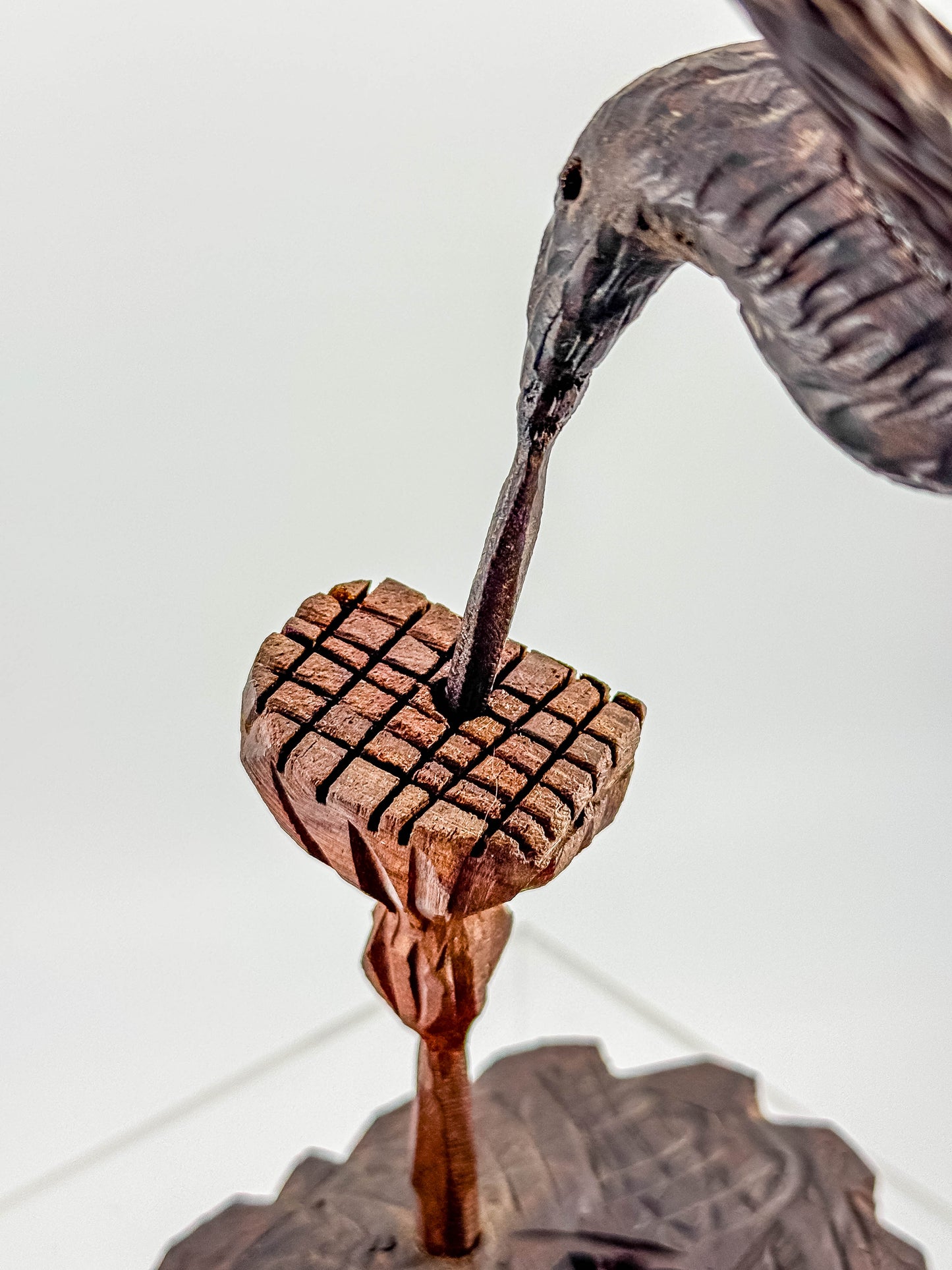 Hand-Carved Wood Hummingbird Sculpture – Folk Art Bird Figurine