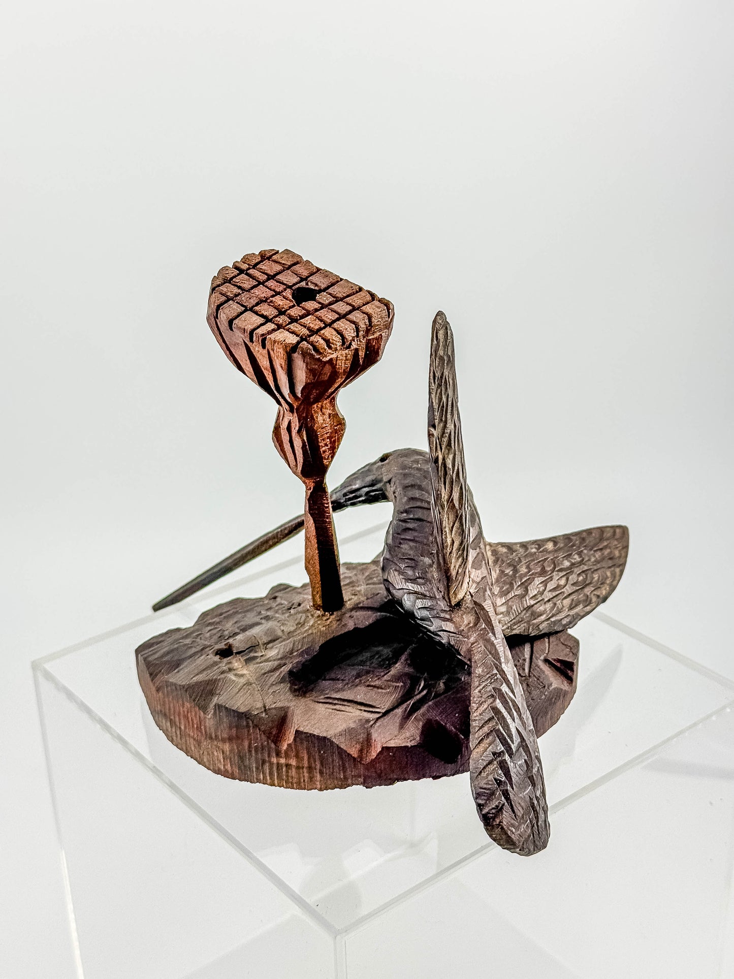 Hand-Carved Wood Hummingbird Sculpture – Folk Art Bird Figurine