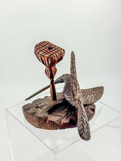 Hand-Carved Wood Hummingbird Sculpture – Folk Art Bird Figurine