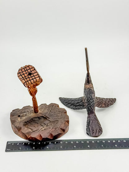 Hand-Carved Wood Hummingbird Sculpture – Folk Art Bird Figurine