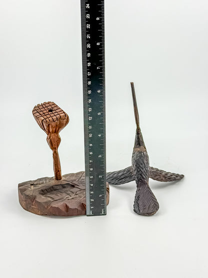 Hand-Carved Wood Hummingbird Sculpture – Folk Art Bird Figurine