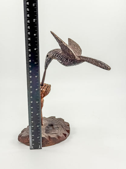 Hand-Carved Wood Hummingbird Sculpture – Folk Art Bird Figurine