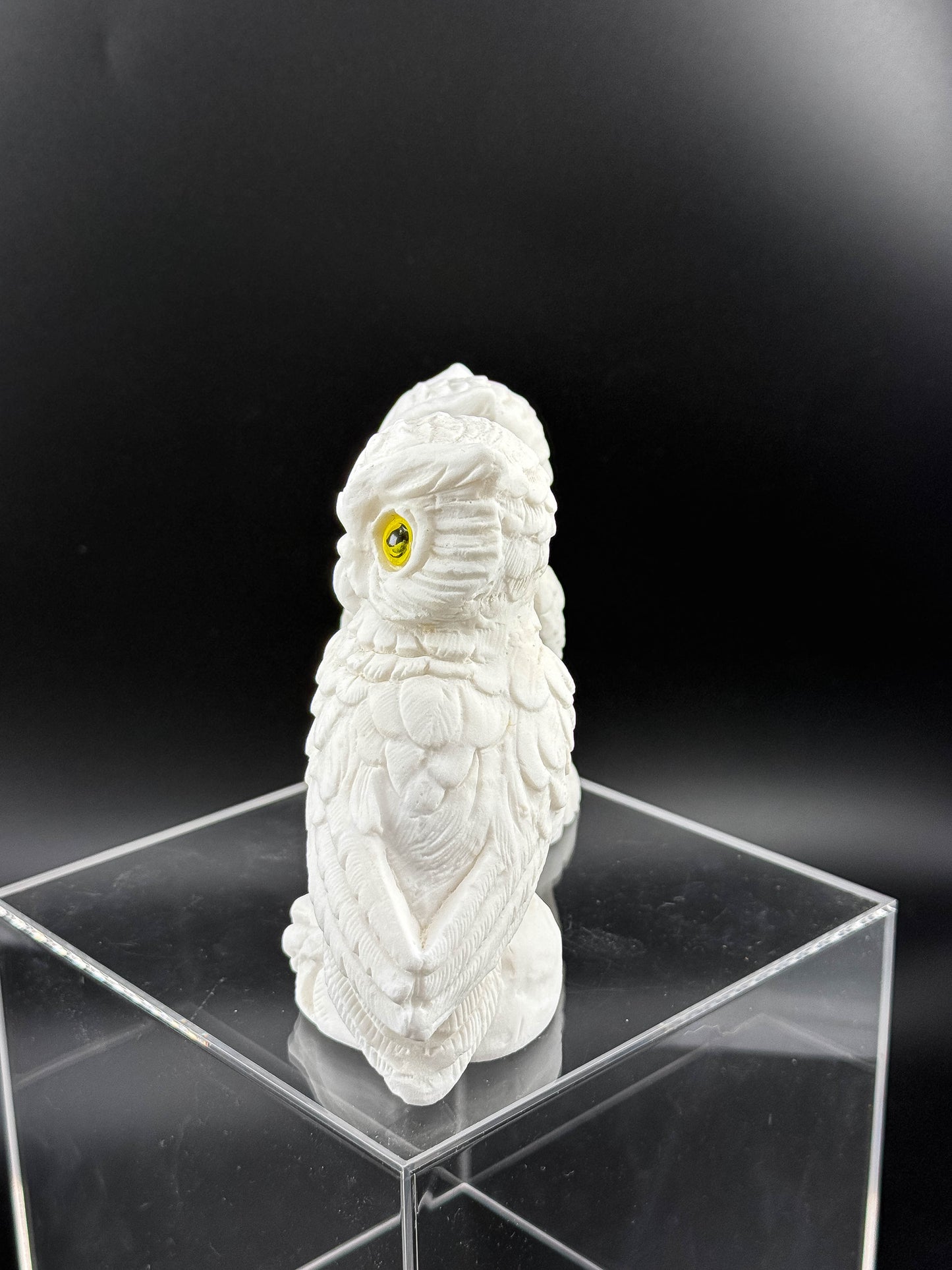 Pair of Vintage White Bisque Ceramic Owl Figurines with Yellow Eyes