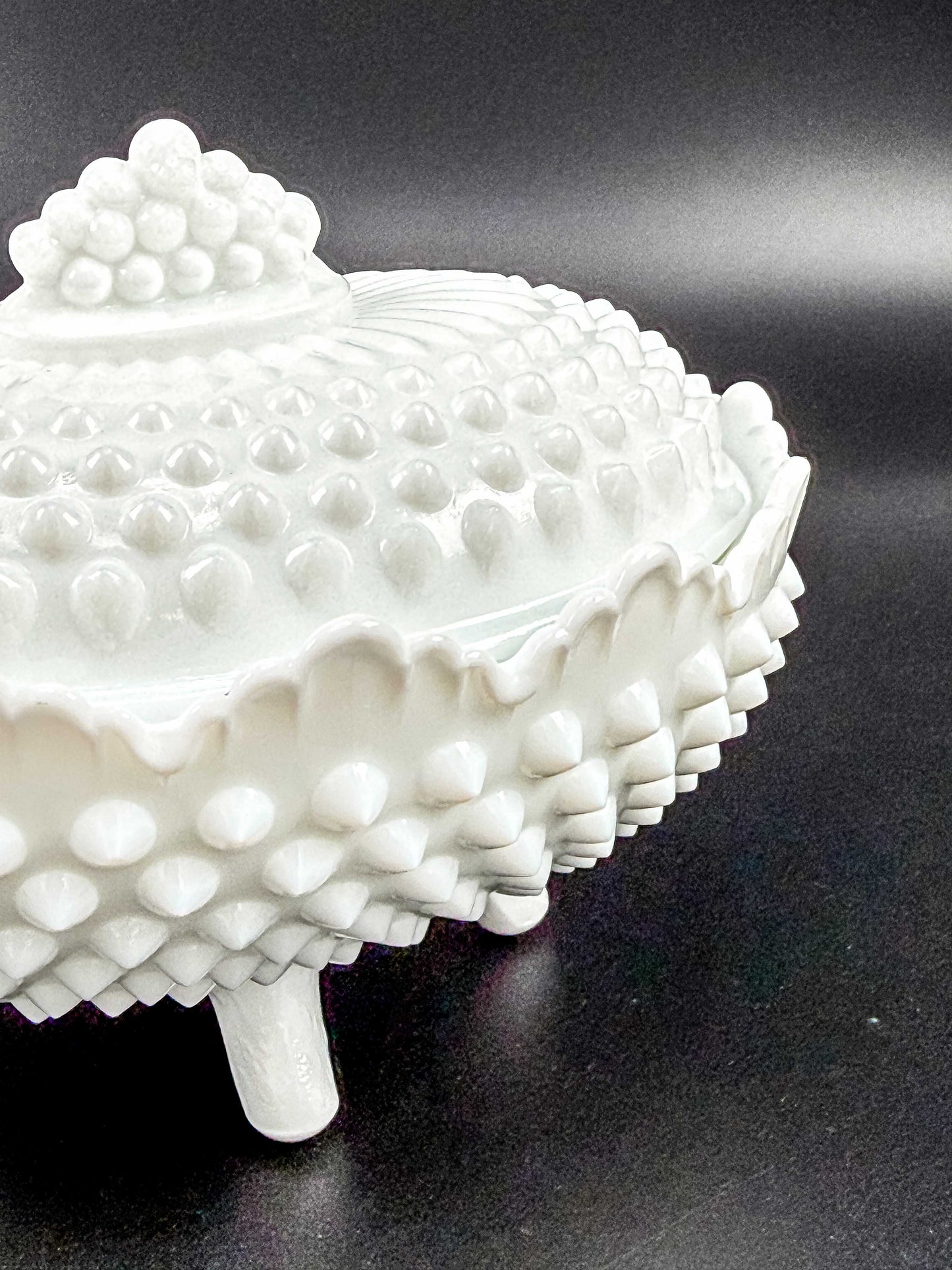 Oval White Hobnail Milk Glass Footed Covered Dish