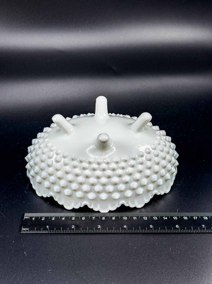 Oval White Hobnail Milk Glass Footed Covered Dish