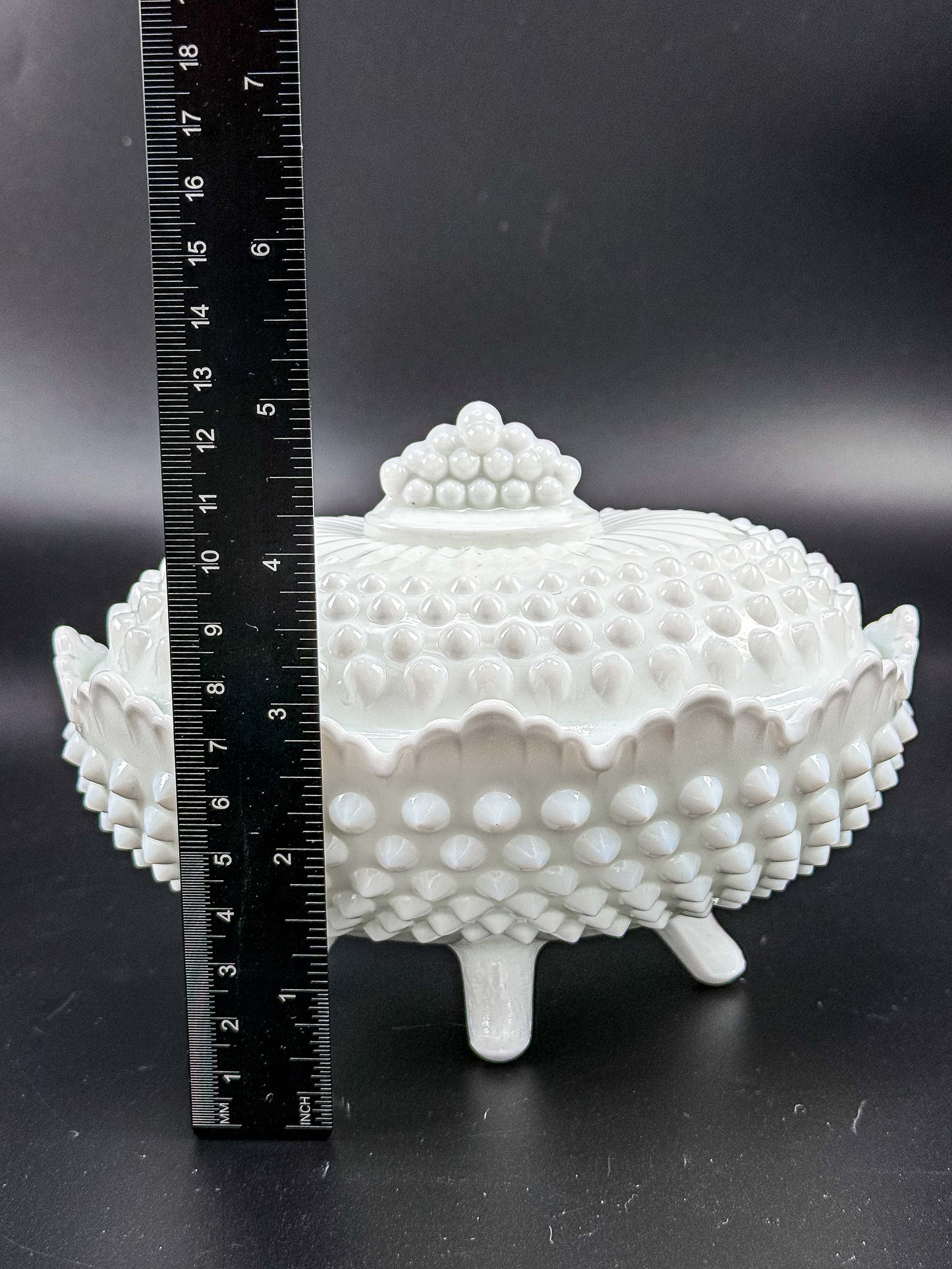 Oval White Hobnail Milk Glass Footed Covered Dish