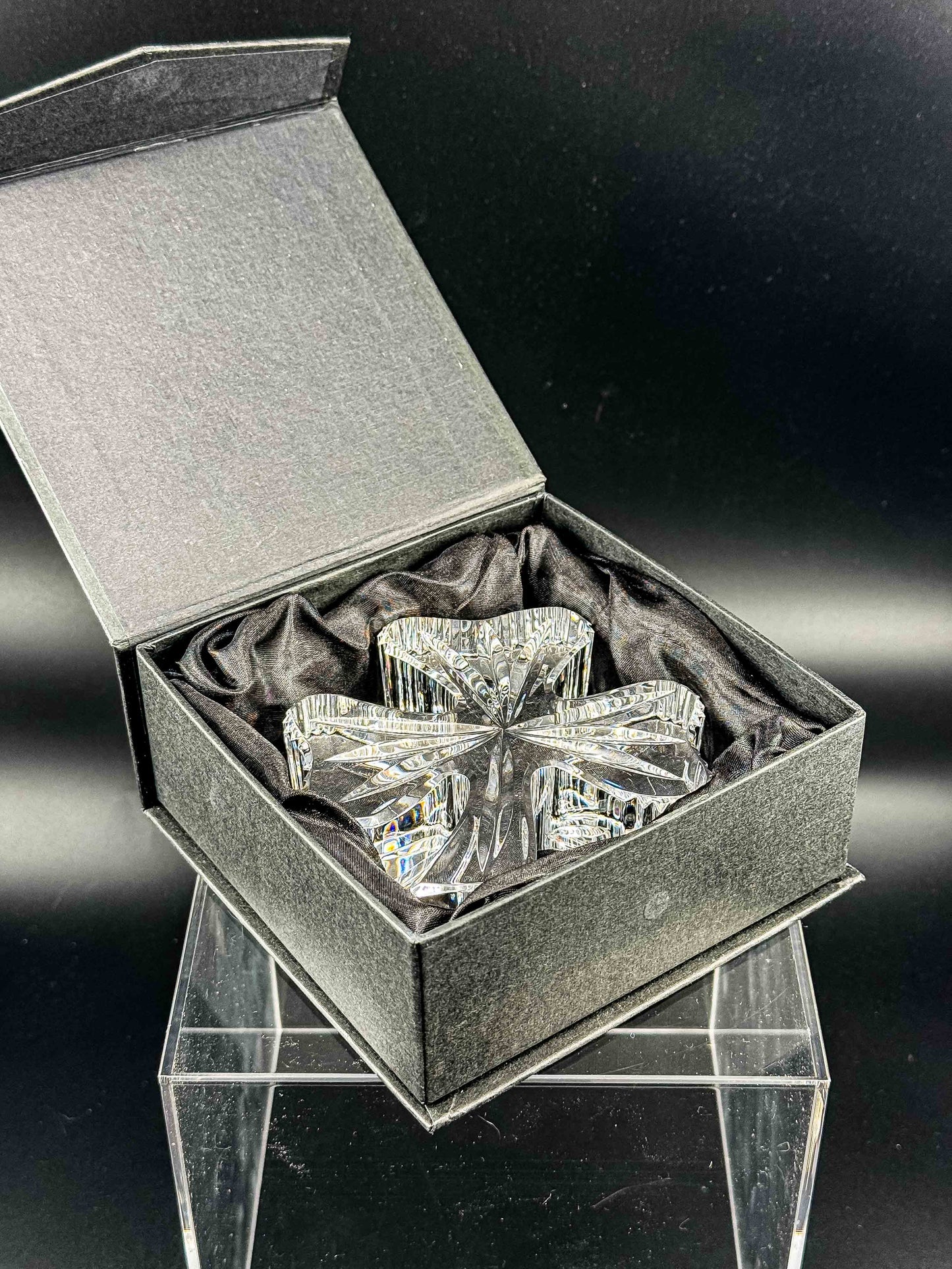 Waterford Crystal Shamrock Clover Large Paperweight — Signed, In Box