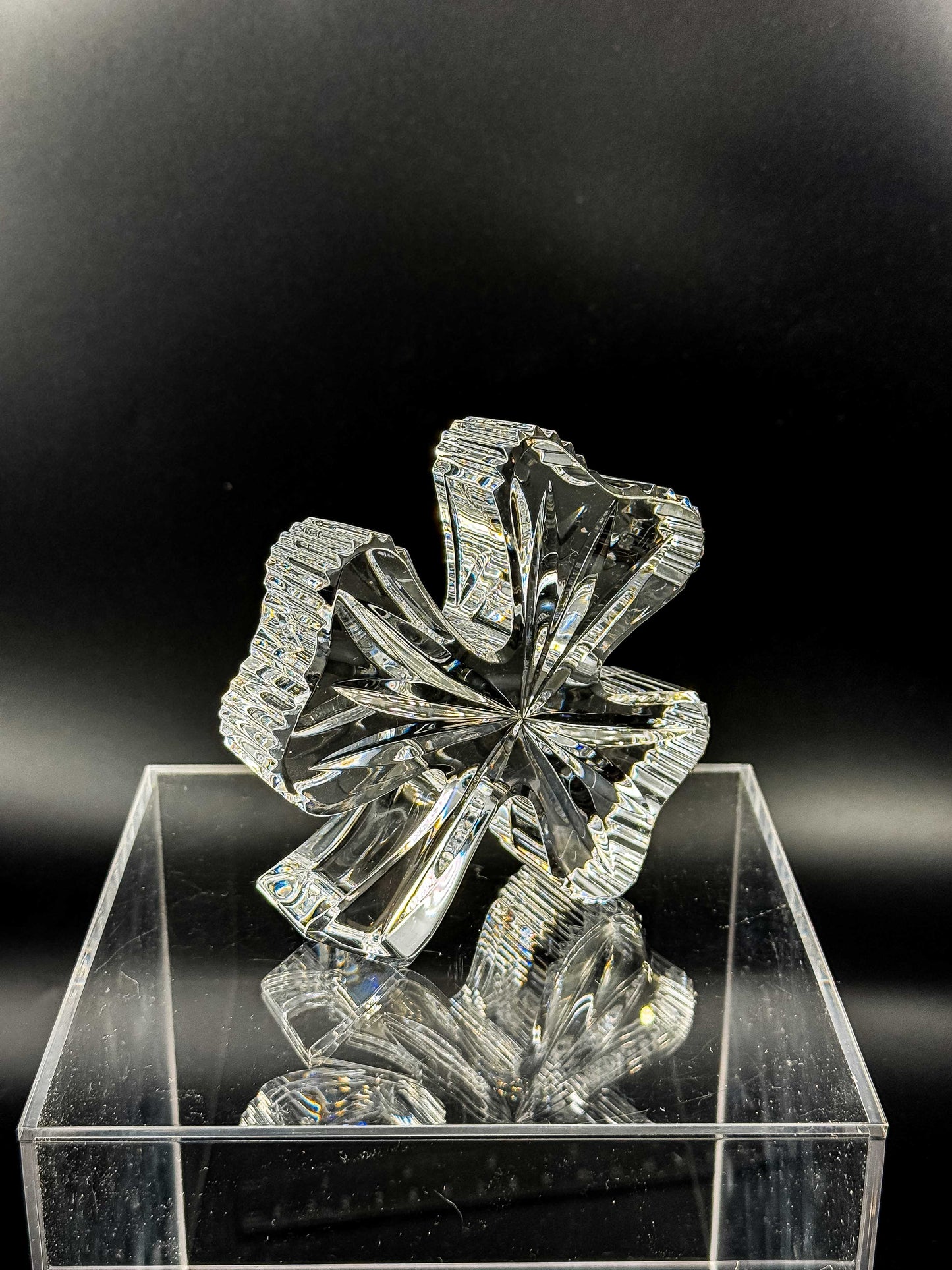 Waterford Crystal Shamrock Clover Large Paperweight — Signed, In Box