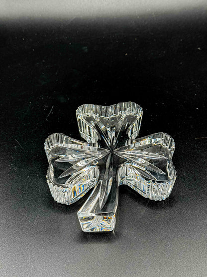 Waterford Crystal Shamrock Clover Large Paperweight — Signed, In Box
