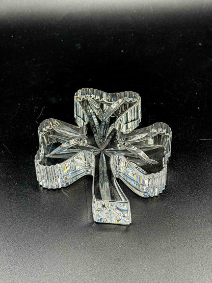 Waterford Crystal Shamrock Clover Large Paperweight — Signed, In Box