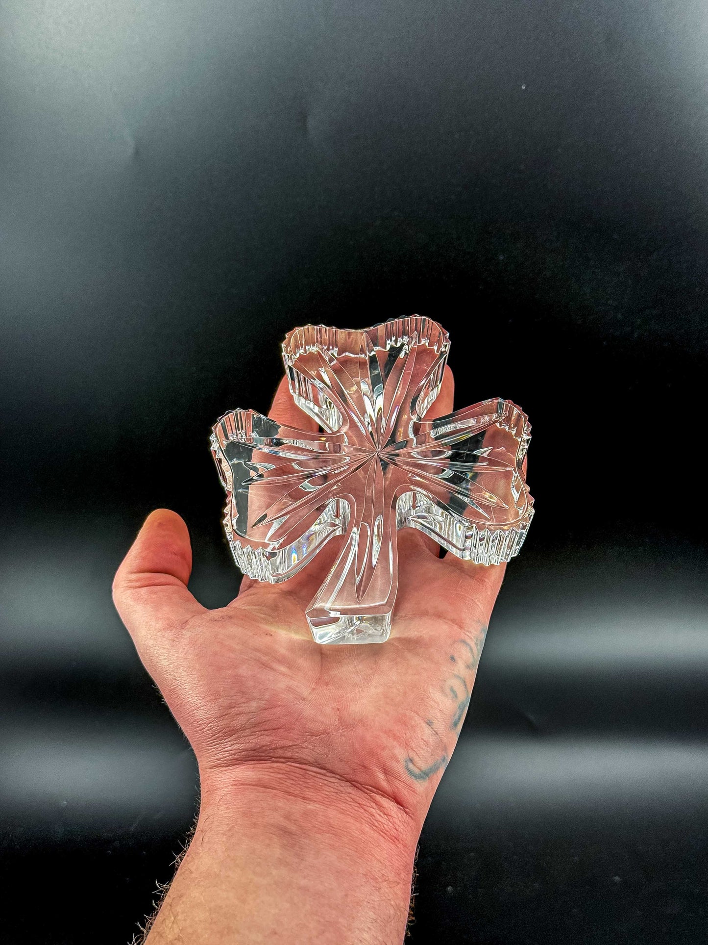 Waterford Crystal Shamrock Clover Large Paperweight — Signed, In Box