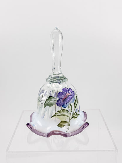 Fenton Art Glass Bell – Hand-Painted Violet Floral Opalescent