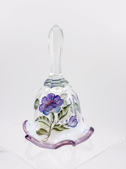 Fenton Art Glass Bell – Hand-Painted Violet Floral Opalescent