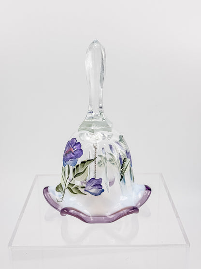 Fenton Art Glass Bell – Hand-Painted Violet Floral Opalescent