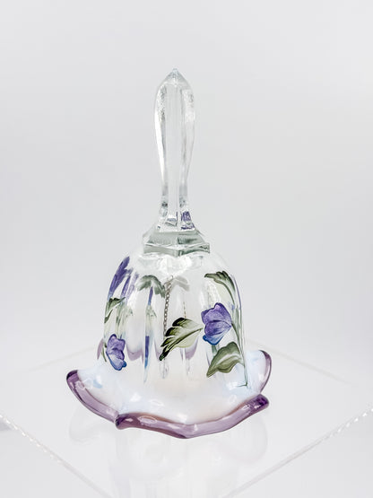 Fenton Art Glass Bell – Hand-Painted Violet Floral Opalescent