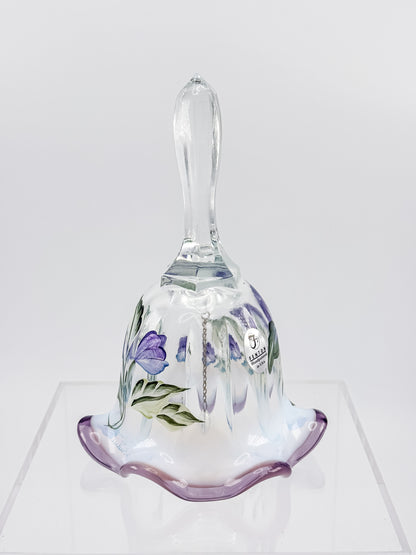 Fenton Art Glass Bell – Hand-Painted Violet Floral Opalescent