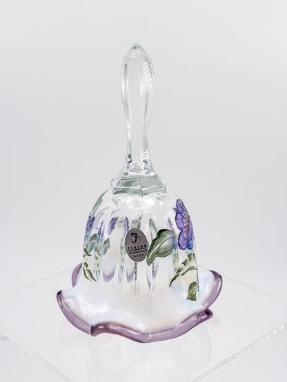 Fenton Art Glass Bell – Hand-Painted Violet Floral Opalescent