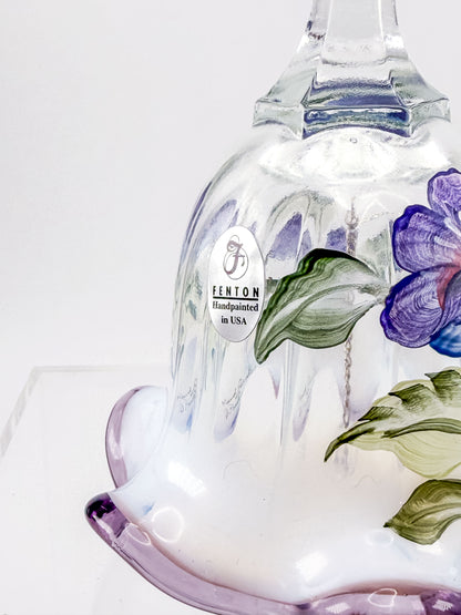 Fenton Art Glass Bell – Hand-Painted Violet Floral Opalescent