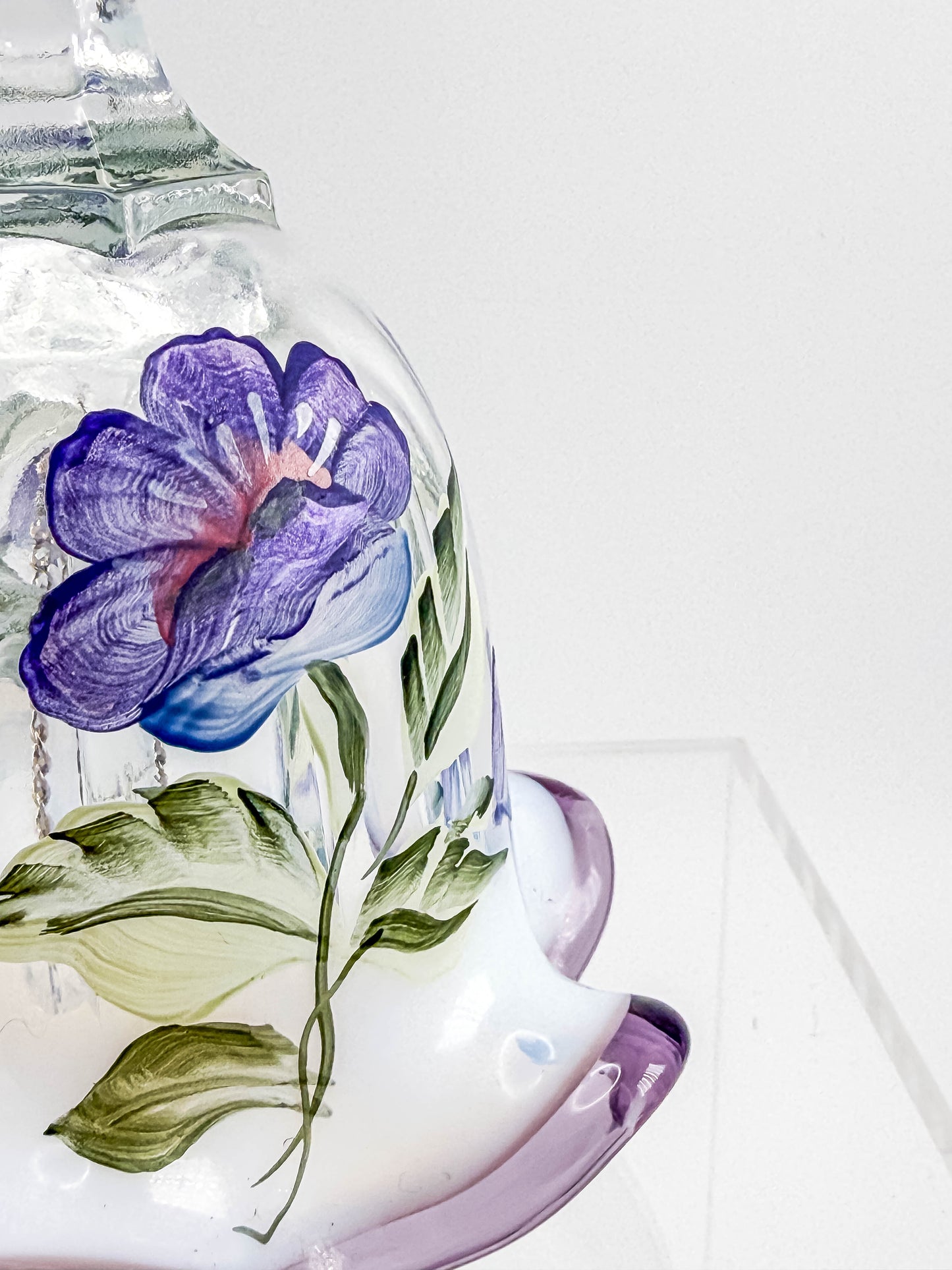 Fenton Art Glass Bell – Hand-Painted Violet Floral Opalescent