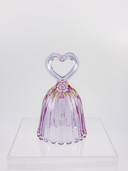 Fenton Art Glass 95th Anniversary Bell – Rosalene Pink Heart Handle Hand-Painted Roses