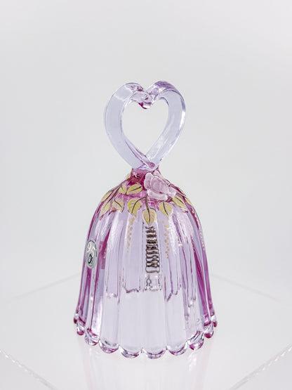 Fenton Art Glass 95th Anniversary Bell – Rosalene Pink Heart Handle Hand-Painted Roses