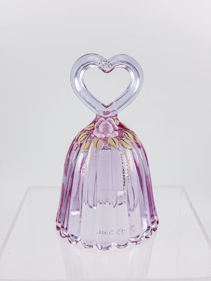 Fenton Art Glass 95th Anniversary Bell – Rosalene Pink Heart Handle Hand-Painted Roses