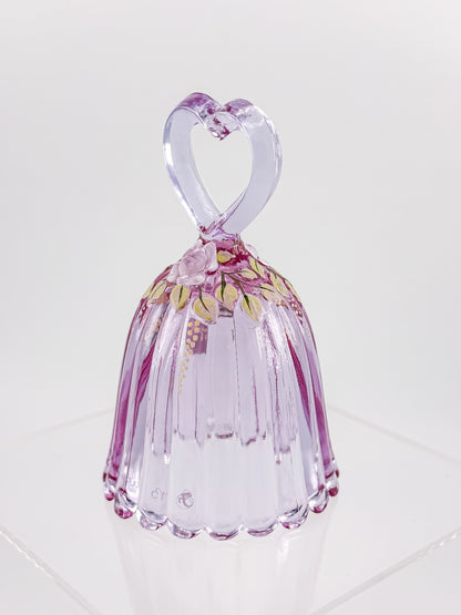 Fenton Art Glass 95th Anniversary Bell – Rosalene Pink Heart Handle Hand-Painted Roses
