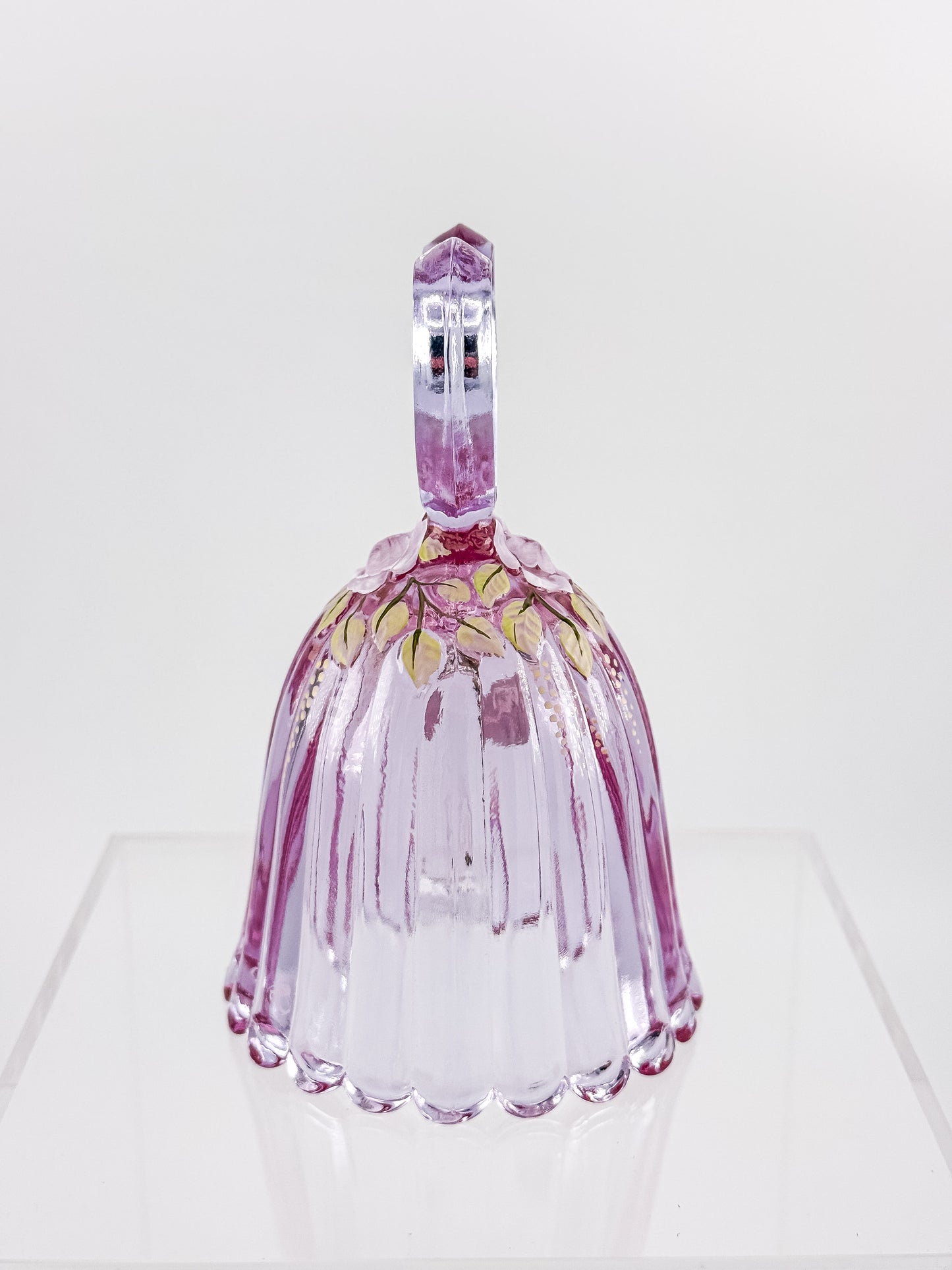 Fenton Art Glass 95th Anniversary Bell – Rosalene Pink Heart Handle Hand-Painted Roses