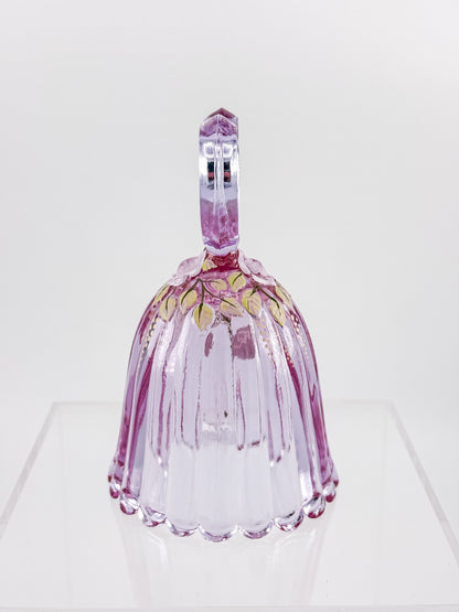 Fenton Art Glass 95th Anniversary Bell – Rosalene Pink Heart Handle Hand-Painted Roses