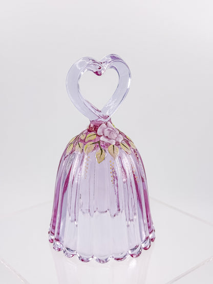 Fenton Art Glass 95th Anniversary Bell – Rosalene Pink Heart Handle Hand-Painted Roses