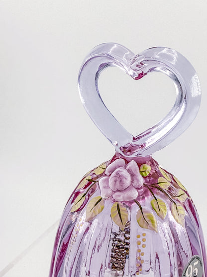 Fenton Art Glass 95th Anniversary Bell – Rosalene Pink Heart Handle Hand-Painted Roses