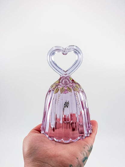 Fenton Art Glass 95th Anniversary Bell – Rosalene Pink Heart Handle Hand-Painted Roses