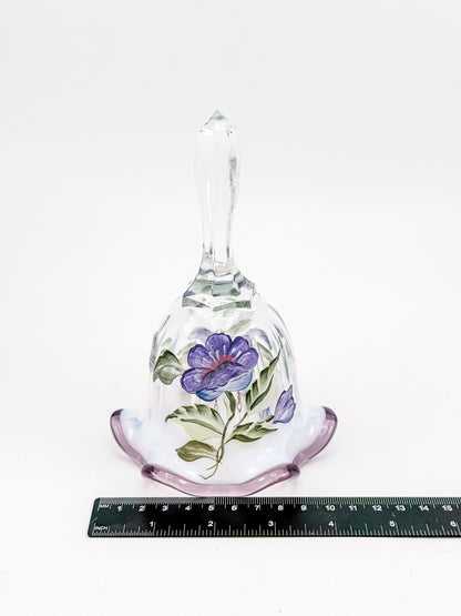 Fenton Art Glass Bell – Hand-Painted Violet Floral Opalescent