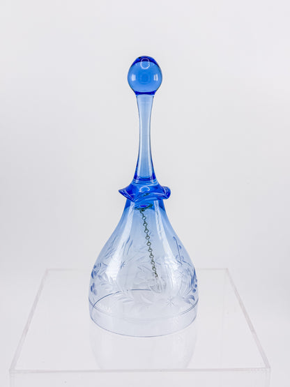 Ofnah Crystal Bell – Cobalt Blue Handle Etched Floral Wheat Lead Crystal