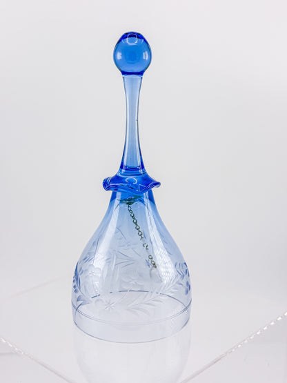 Ofnah Crystal Bell – Cobalt Blue Handle Etched Floral Wheat Lead Crystal